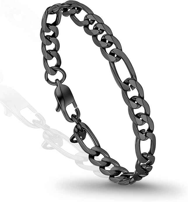 316L Stainless Steel Figaro Chain Bracelet for Men – Hypoallergenic Black, Gold & Silver Tones (6mm / 9mm, 7.5”–8.5”)