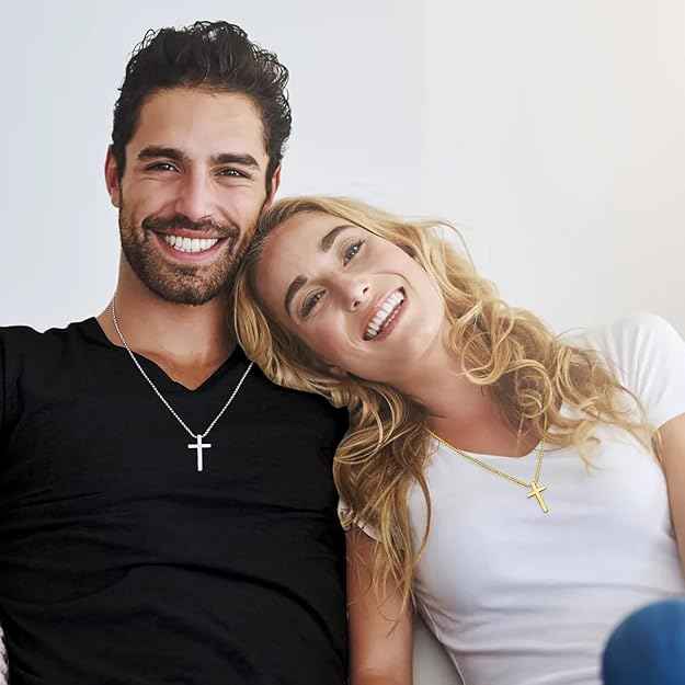 Stainless Steel Cross Necklace – Silver, Gold & Black Cross Pendant with 2.5mm Box Chain (18–24 Inch