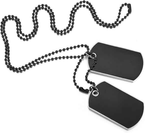 2PCS Double Dog Tag Necklace – White & Black Tone Alloy Enamel Army Name Pendant Chain for Men & Women