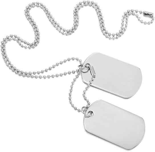 2PCS Double Dog Tag Necklace – White & Black Tone Alloy Enamel Army Name Pendant Chain for Men & Women