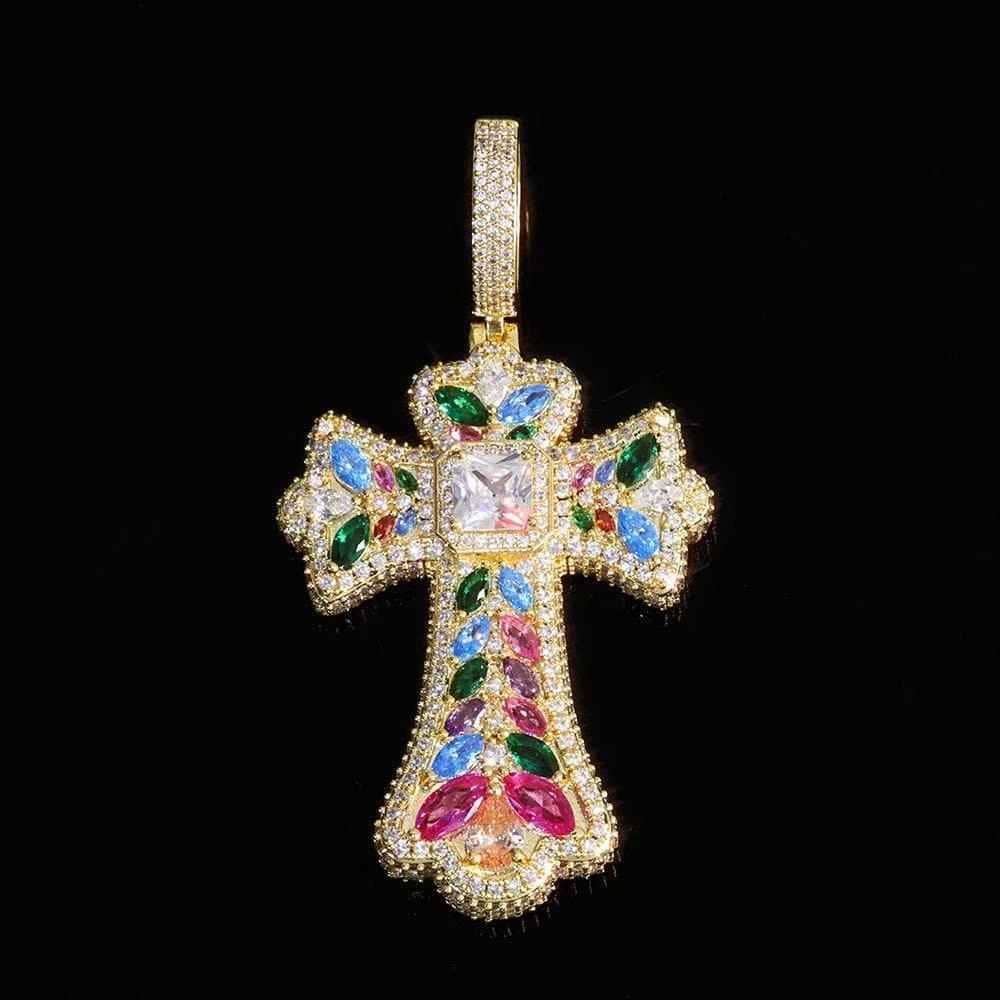 24inch 3mm Colored gemstone wheat ear cross pendant necklace