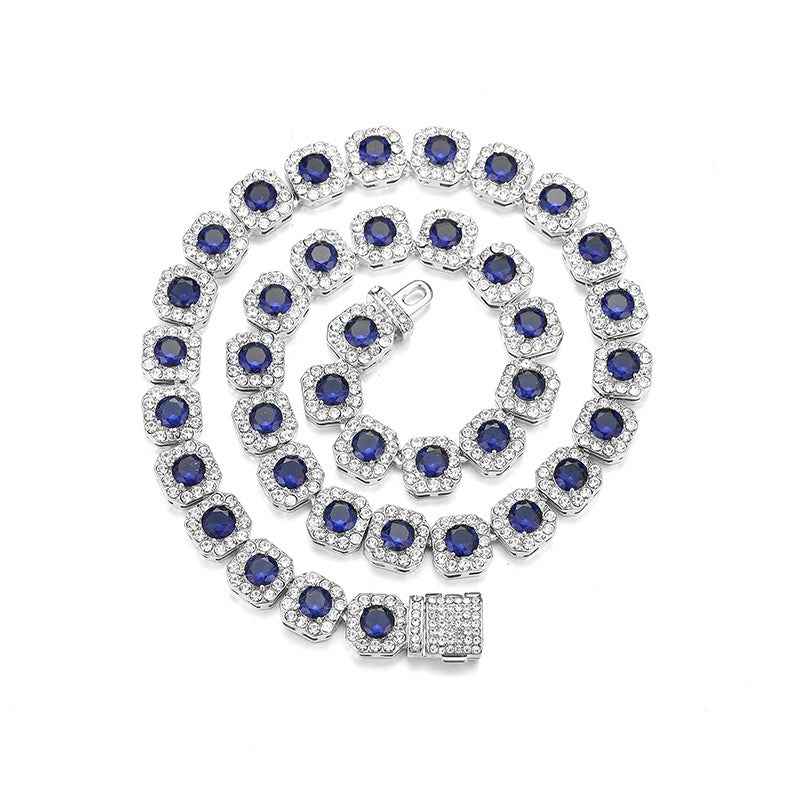 11mm Iced Out Square Rock Sugar Cuban Link Chain - Multicolor CZ Tennis Necklace for Men & Women Hip Hop Jewelry