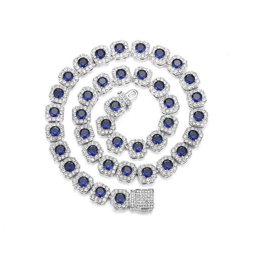 11mm Iced Out Square Rock Sugar Cuban Link Chain - Multicolor CZ Tennis Necklace for Men & Women Hip Hop Jewelry