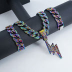 Gardira rainbow lightning pendant necklace with cool diamond rings, 18-inch chain, vibrant and eye-catching jewelry accessory.