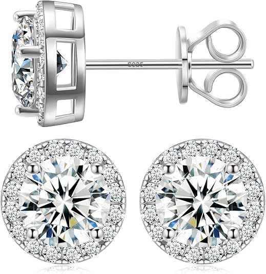 1CT Moissanite Halo Stud Earrings – D Color VVS1 Round Cluster 18K Gold Over 925 Sterling Silver Iced-Out Earrings for Men & Women