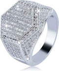 Men’s Iced Out CZ Hexagon Pinky Ring – 18K Gold Plated Hip Hop Bling Ring