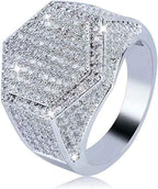 Men’s Iced Out CZ Hexagon Pinky Ring – 18K Gold Plated Hip Hop Bling Ring