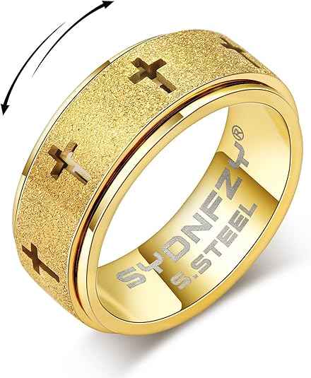 Men’s Anxiety Spinner Ring – Stainless Steel Cross Fidget Spinner Band for Stress Relief (8mm)