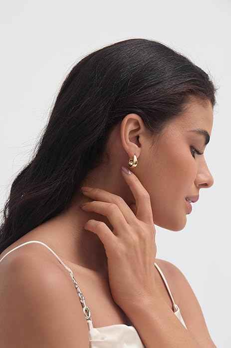 14K Real Gold Plated Oval Hoop Earrings – 925 Sterling Silver Thick Huggie Hoops for Men & Women