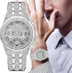 Diamond Iced Out Watch – 40mm Gold Plated CZ Roman Numeral Quartz Watch for Men & Women