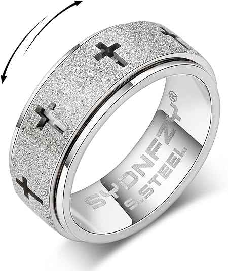 Men’s Anxiety Spinner Ring – Stainless Steel Cross Fidget Spinner Band for Stress Relief (8mm)