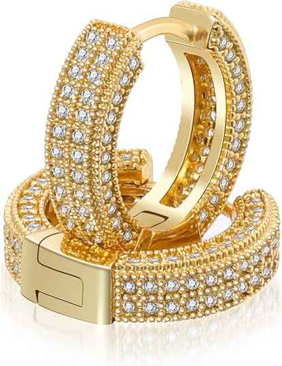 Iced Out CZ Hoop Earrings – 5A Cubic Zirconia Huggie Cartilage Cuff Hypoallergenic Round Circle Earrings for Men & Women