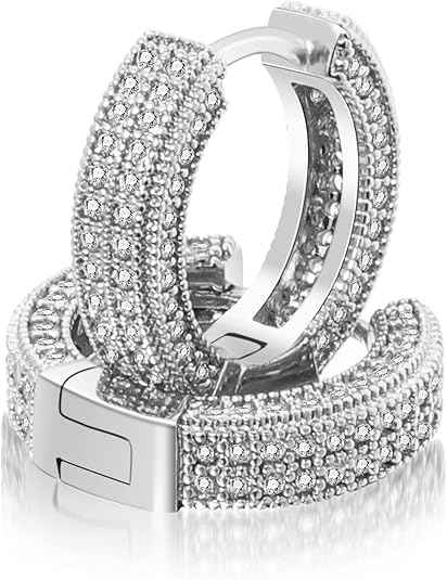 Iced Out CZ Hoop Earrings – 5A Cubic Zirconia Huggie Cartilage Cuff Hypoallergenic Round Circle Earrings for Men & Women