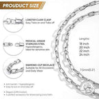 Silver Paperclip Necklace for Men – Diamond-Cut Chunky Stainless Steel Anchor Link Chain Hip Hop Jewelry (18–24 Inch)