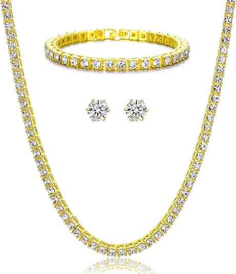 Iced Out Tennis Chain Necklace – Gold & Silver Rhinestone Diamond-Style Chain for Men & Women (18–30 Inches)