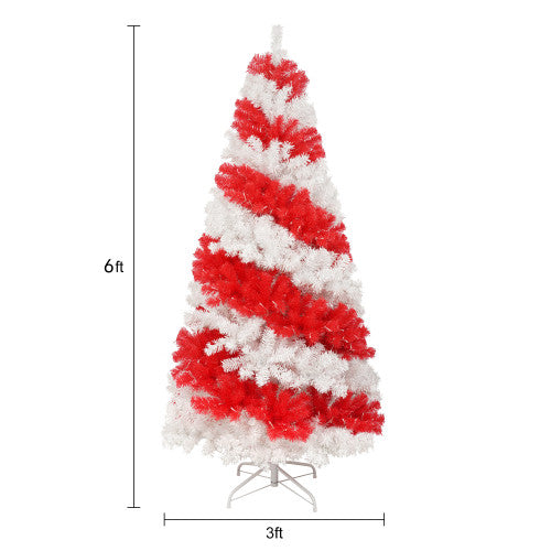 Red and white striped Christmas tree with measurements