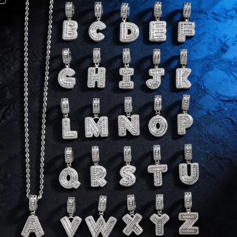 Custom Iced Out Initial Letter Pendant Necklace - Hip Hop CZ Diamond Alphabet Chain for Men & Women