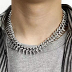 Gardira 19-inch Cuban chain necklace with full diamond rap thorn inlay, showcasing a luxurious and sparkling jewelry piece.