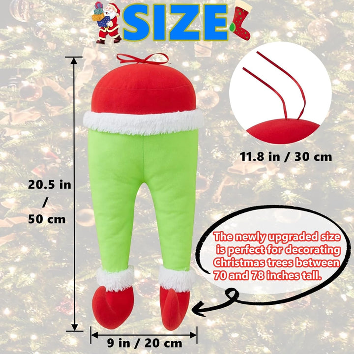Grinch costume with measurements on a festive background