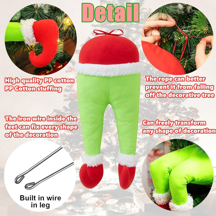 Green and red decorative elf legs with features highlighted on a white background