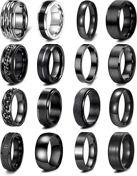 16PCS Stainless Steel Ring Set for Men & Women – Cool Band Rings for Street & Hip Hop Style