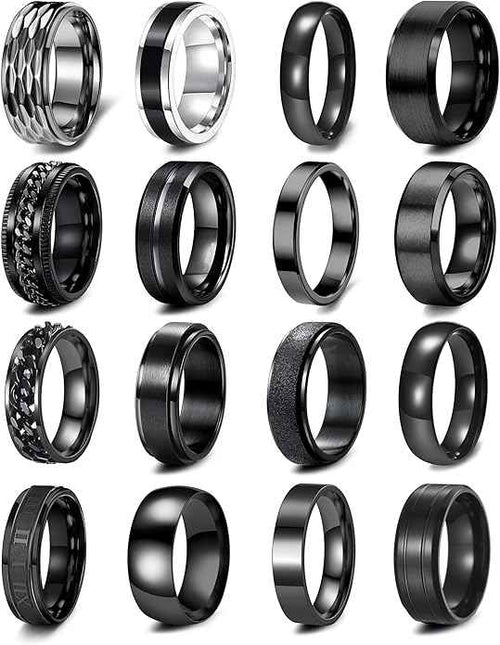 16PCS Stainless Steel Ring Set for Men & Women – Cool Band Rings for Street & Hip Hop Style