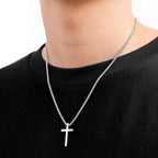 Stainless Steel Cross Necklace – Silver, Gold & Black Cross Pendant with 2.5mm Box Chain (18–24 Inch
