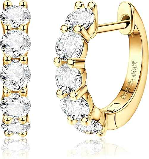 2.0CT D Color Moissanite Hoop Earrings – 14K Gold Plated S925 Sterling Silver Huggie Earrings for Men & Women