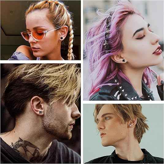 8 Pairs Black CZ Stud Earrings Set – Stainless Steel Silver Cubic Zirconia Barbell Studs for Men & Women