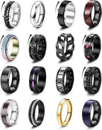 16PCS Stainless Steel Fidget Ring Set – Spinner Chain Band Stress & Anxiety Relief Rings for Men & Women