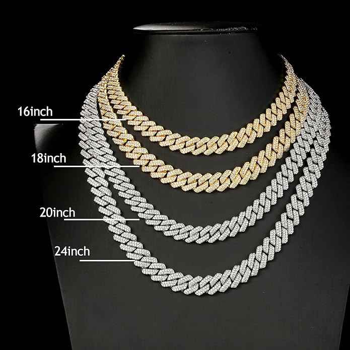 Iced Out Cuban Link Chain – Miami Cuban Necklace Silver & Gold Bling Hip Hop Jewelry for Men & Women