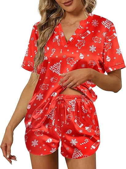 Silk Pajamas for Women Short Sleeve Satin Sleepwear Two-piece