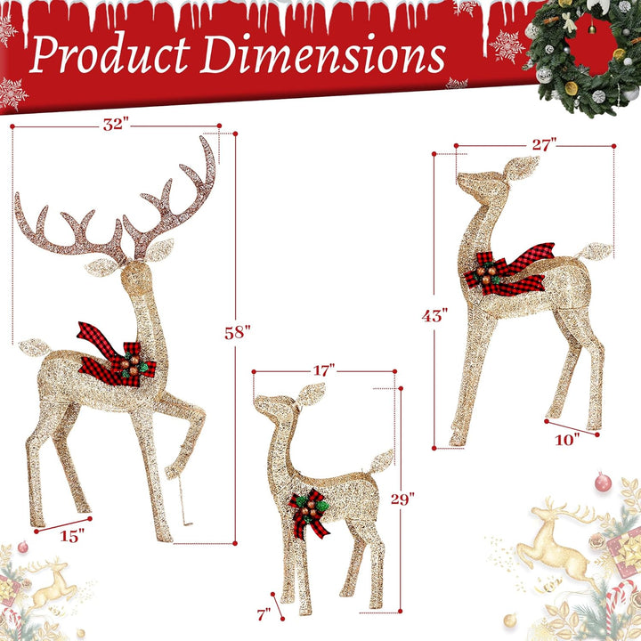 Dimensions of decorative deer figures with measurements shown.