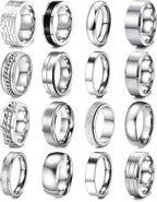 16PCS Stainless Steel Ring Set for Men & Women – Cool Band Rings for Street & Hip Hop Style