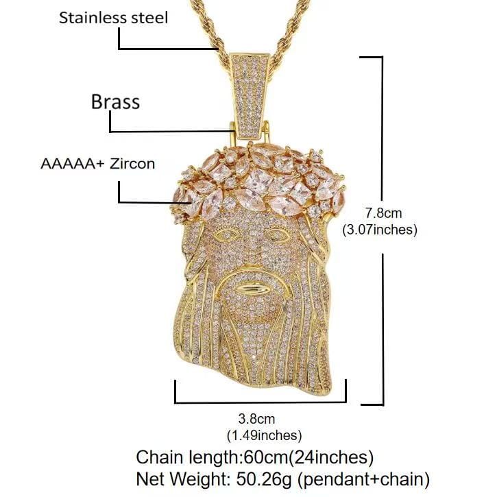 Gardira full diamond head pendant necklace with a 24-inch twisted chain, showcasing sparkling diamond details and elegant craftsmanship.