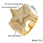 Gardira hip hop five-point star ring with iced out rhinestones, stainless steel statement jewelry for bold fashion.
