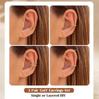 3PCS Ear Cuffs Non-Piercing – 14K Gold Plated & Sterling Silver CZ Clip-On Cartilage Earrings for Men & Women
