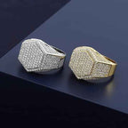Men’s Iced Out CZ Hexagon Pinky Ring – 18K Gold Plated Hip Hop Bling Ring