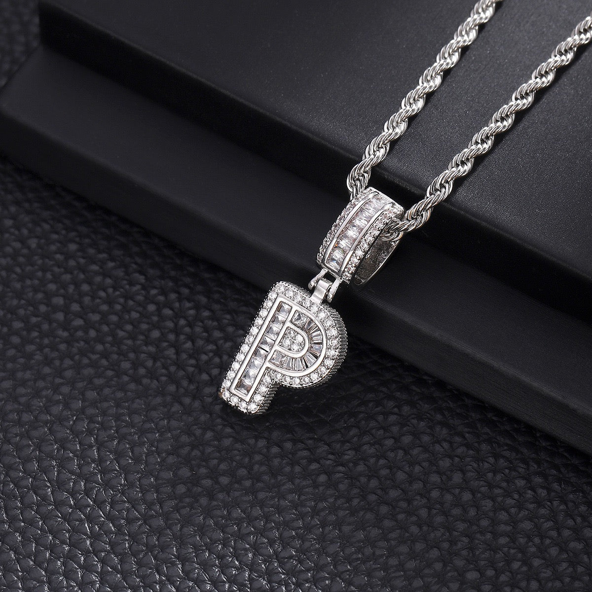 Gold custom iced out initial letter pendant necklace with CZ diamonds, hip hop style chain for men and women by Gardira