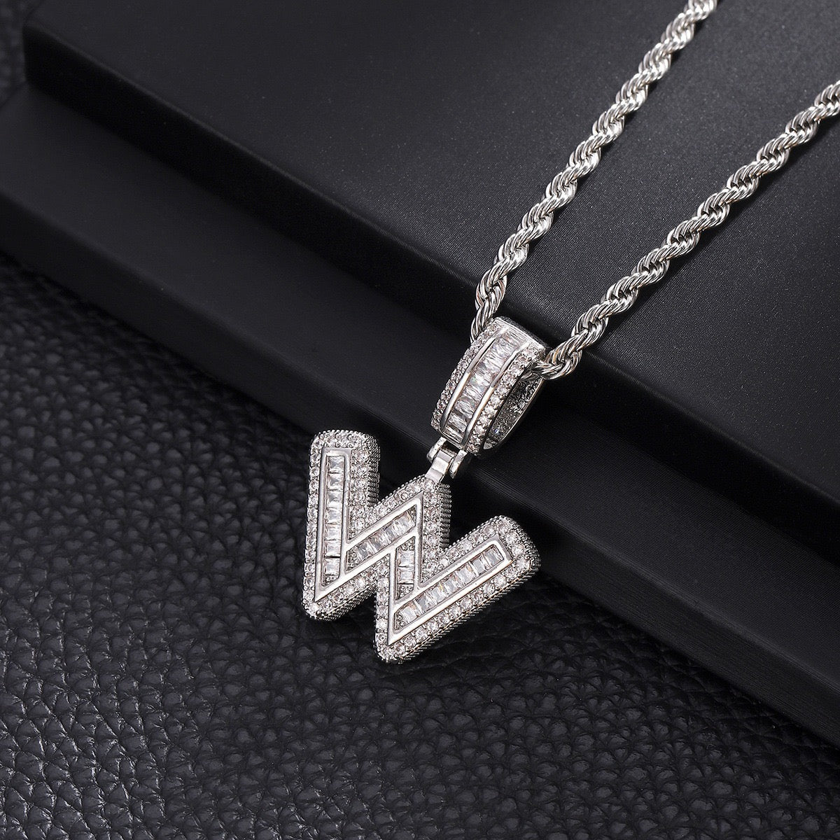 Gardira custom iced out initial letter pendant necklace with CZ diamonds, hip hop style alphabet chain for men and women.