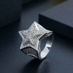 Men’s Hip Hop Five-Point Star Ring – Iced Out Rhinestone Stainless Steel Statement Ring