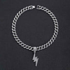 Iced-Out Lightning Pendant Necklace for Men – Full Diamond Cuban Link Hip Hop Chain