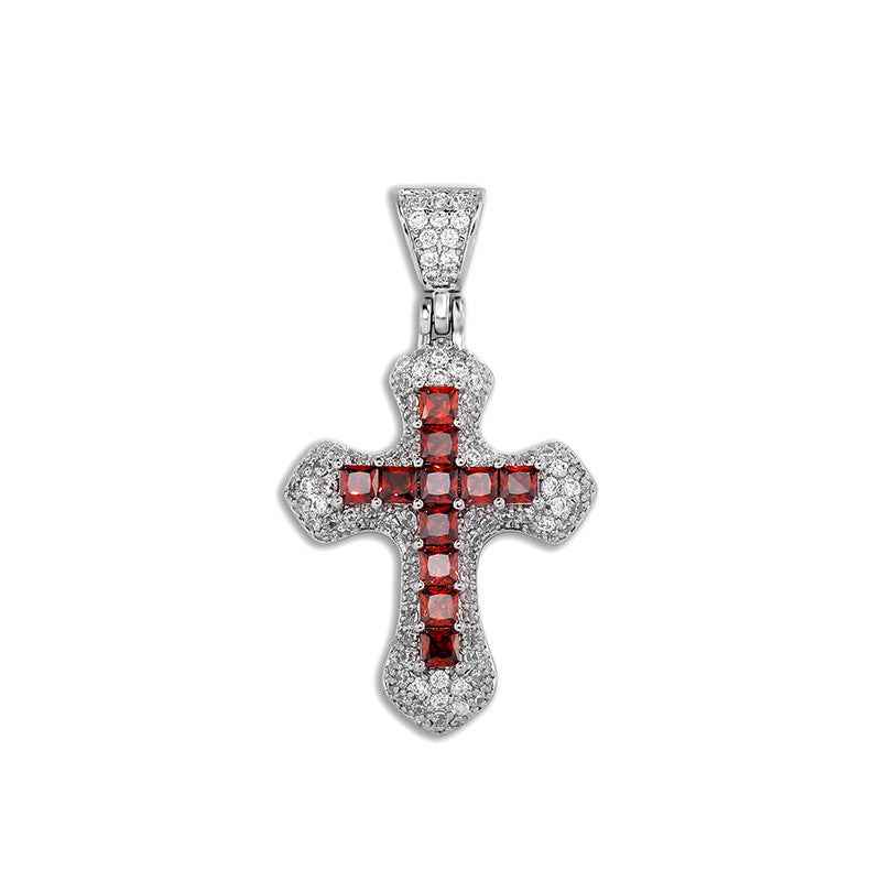 Men’s Hip Hop Colorful Zircon Cross Necklace – Twisted Link Sweater Chain Pendant