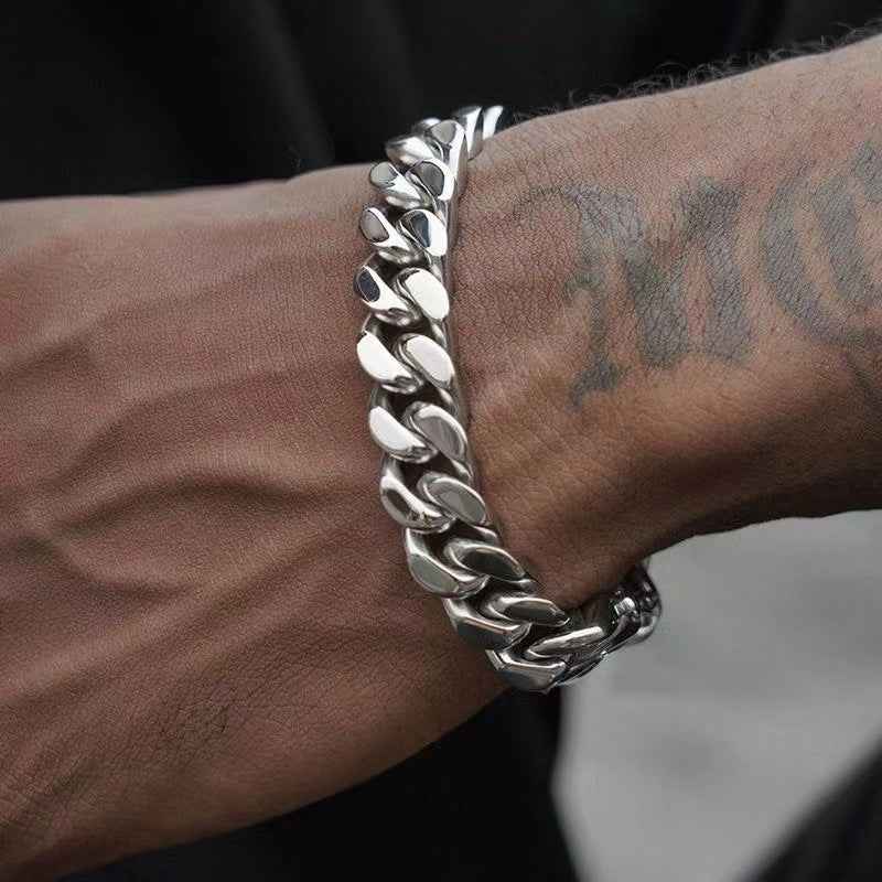 Men’s Cuban Link Bracelet – Titanium Hip Hop Chain Bracelet, Trendy & Cool Streetwear Jewelry