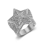 Men’s Hip Hop Five-Point Star Ring – Iced Out Rhinestone Stainless Steel Statement Ring