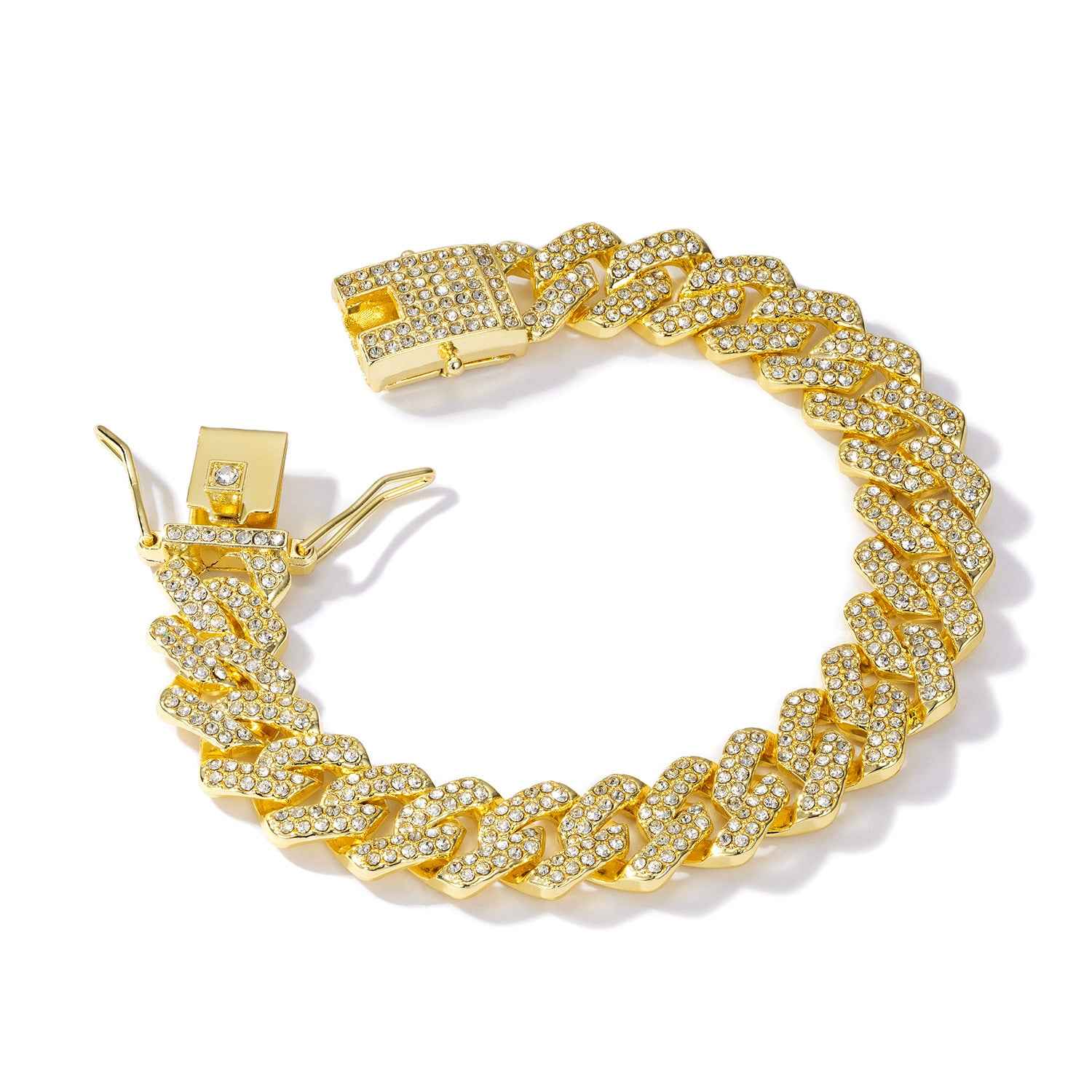 Iced Out Cuban Link Bracelet – Silver Bling Diamond-Style Hip Hop Jewelry for Men & Women