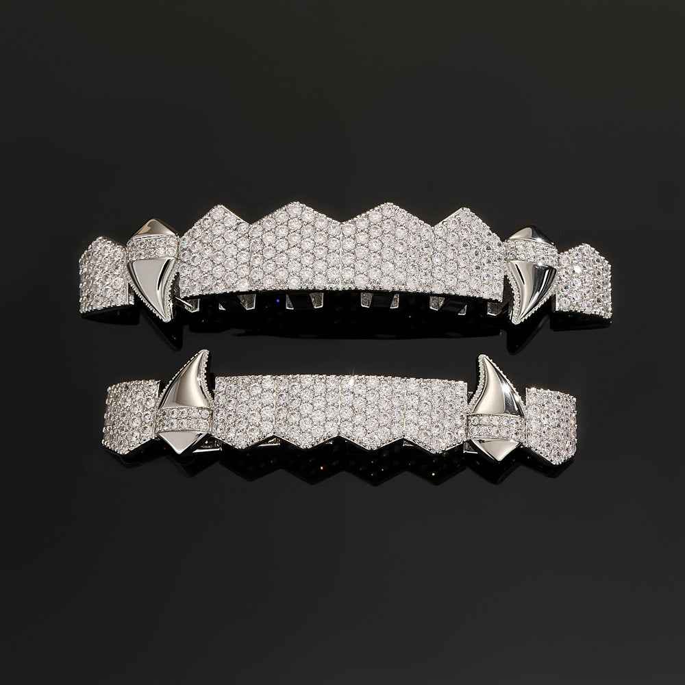 Hip Hop Vampire Fang Grillz – Full Rhinestone Copper-Plated Zircon Dental Jewelry