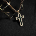 Green & White Zircon Cross Pendant Necklace – Trendy Hip Hop Streetwear Chain