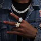 Men’s Hip Hop Five-Point Star Ring – Iced Out Rhinestone Stainless Steel Statement Ring