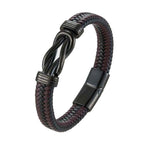 Men’s Braided Leather Bracelet with Titanium Steel – Vintage Hip Hop Style Wristband